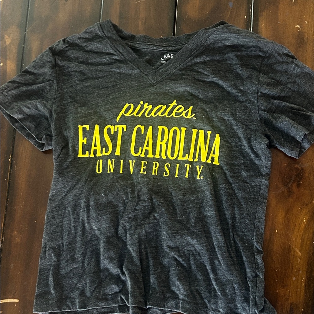 East Carolina University Pirates Charcoal Gray V-Neck T-Shirt